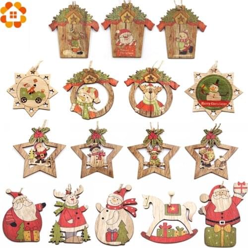 3PCS Multi Style Christmas Wooden Pendants Ornaments Wood Craft For Xmas Tree Ornament DIY Gift Christmas Party Decorations