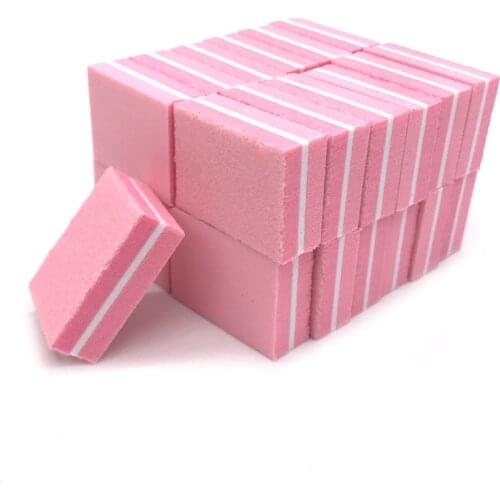 50pcs/lot Beauty Mini Sponge Nail File Candy Pink Sanding Buffer Gel Polish Block Nail Files Double Side Manicure Makeup Tools