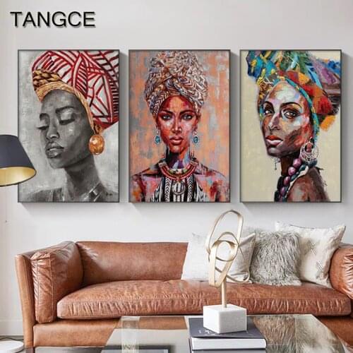 Abstract African Black Woman Girl Canvas Wall Painting Poster Print Figure Wall Art Picture For Living Room Bedroom Home Decor