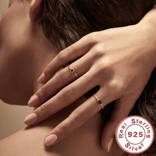 AIDE Fashion Anise Star/Geometric Rings For Women Exquisite Black Zircon Stars 925 Sterling Silver Ring Fine Jewelry anillos