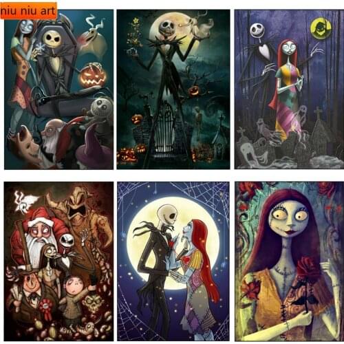 DIY Full Square / Round Drill 5d Diamond Painting Nightmare Before Christmas Crystal Mosaic Picture Halloween Diamond Embroidery