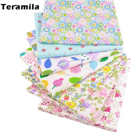 Teramila Blue Flower Cotton Fabrics Quilting Telas Per Meter Patchwork Algodon Home Textile Bedding Clothing Dress Sewing Tissu