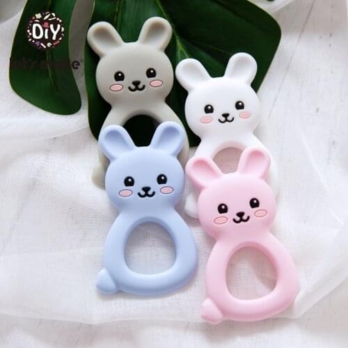 Lets Make 5pc Short-tailed Rabbit Silicone Teether DIY Necklace Baby Teether Accessories Food Grade Tiny Rod Animals Teether