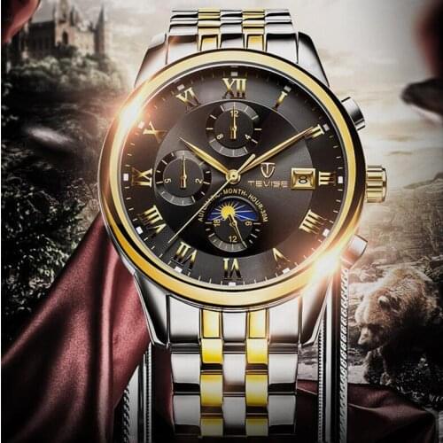 Luxury Waterproof Automatic Men Mechanical Watch Auto Date Full Steel Business Top Brand Man Moon Phase Watches Water Resistant