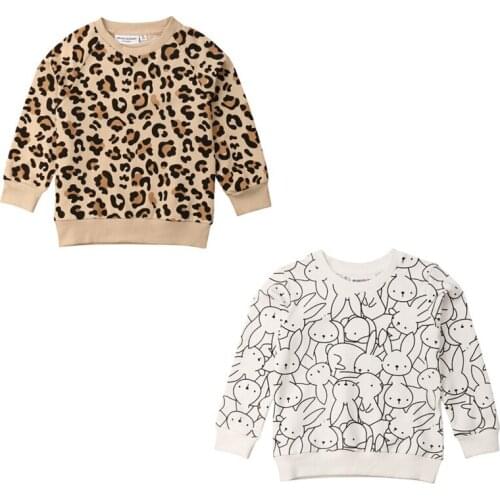Kids Baby Girls Boy T-shirt Lovely Leopard Rabbit Printed Cotton T-shirt Spring Autumn Long Sleeve Tops Children Clothes Outfits