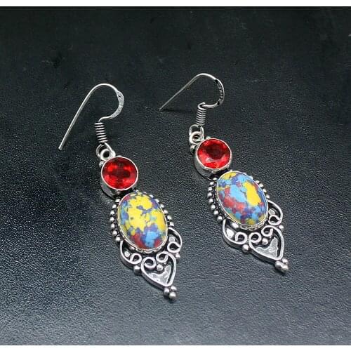 Gemstonefactory Big Promotion Unique 925 Silver Mosaic Jasper Red Garnet Women Ladies Gifts Dangle Drop Earrings 20212242