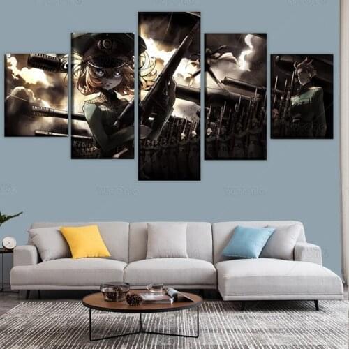 Canvas Painting Modern Wall Art Home Decor Framework Modular Pictures 5 Panel Anime Youjo Senki Poster For Modern Living Room