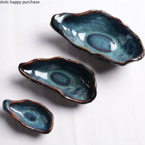 Ceramics Blue Taste Dish Oyster Shape Seasoning Dish Decoration Tableware Irregular Small Bowl Snacks Plate Fruit Salad Bowl
