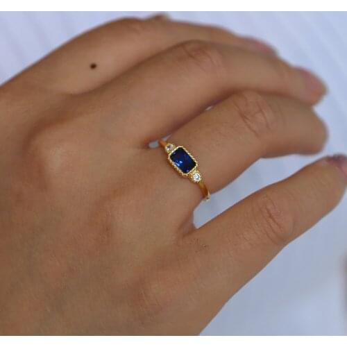 Classic Propose Engagement Rings Rectangle Dark Blue Rhinestone Finger Jewelry Romantic 925 Sterling Silver Women Girls Rings