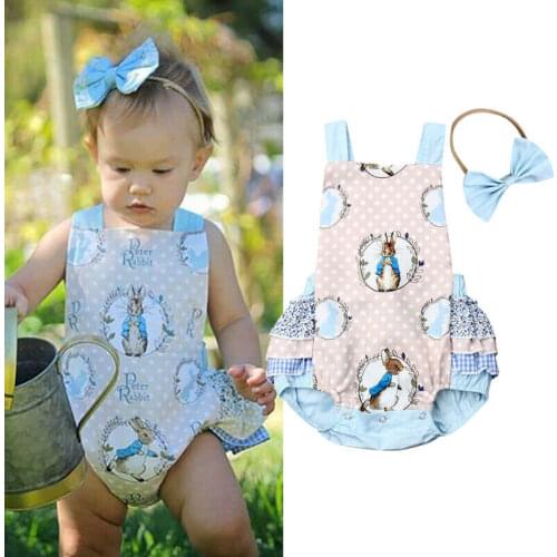 2020 Baby Girl Summer Clothing Cute Rabbit Bunny Romper Ruffle Jumpsuit Outfit for Kid Clothes Toddler Children Newborn Infant