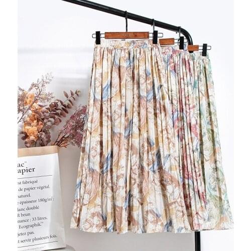 Summer New High Waist Floral Skirt Women Retro Printed Chiffon Pleated Skirts Women For Summer Pleated Long Skirts Womens