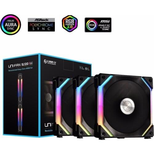 LIANLI UNI FAN SL120 Cableless fan ,Splicing Modularity ,PIN to PIN contact point Light synchronization 3pcs/kit Black White