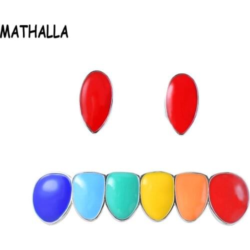 Rainbow Hip Hop Gold New Punk Fangs Teeth Mix Colorful 69 Oil Dental Grillz Top and Bottom