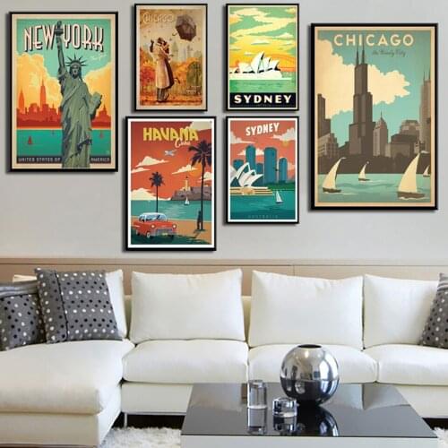 Wall Art New York Netherlands Amsterdam France Retro Travel City Landscape Canvas Painting Poster Home Decor