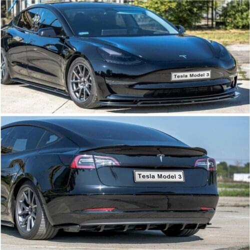 NEW High Quality ABS bright black Front Lip + Rear Diffuser+Spoiler + Side Skirt Cover For Tesla model3 2018 2019 2020 2021