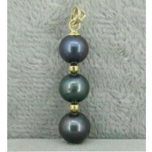 17" CHARMING ROUND 8-9MM BLACK AAA NATURAL TAHITIAN PEARL PENDANT NECKLACE