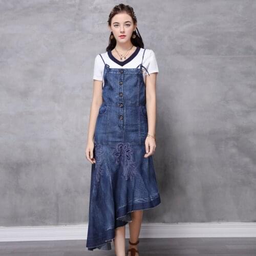 Spring 2020 new cowboy strap posed dress applique irregular straps dress A82193 restoring ancient ways