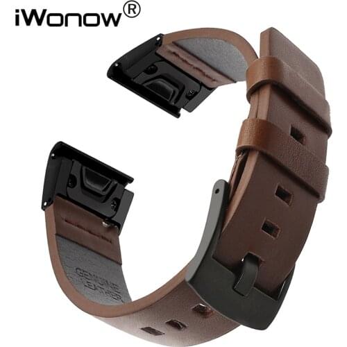 Quick Fit Genuine Leather Watchband 20/22/26mm for Garmin Fenix 6X Pro / 5X Plus / 6S / 5S / 6 / 5 / 3 / 3HR Watch Band Strap