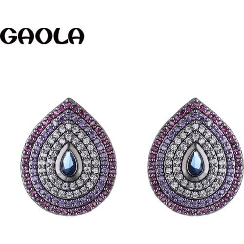 GAOLA Fashion Micro Paved Shining Tiny Waterdrop Cubic Zirconia Stud Earring GLE8023