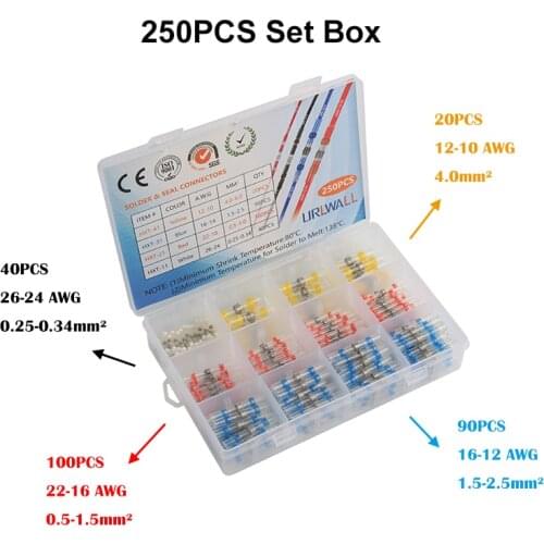50/100/250pcs Heat Shrink Butt Solder Sleeve Wire Connectors Terminals Waterproof Tube Electrical Wire Insulated