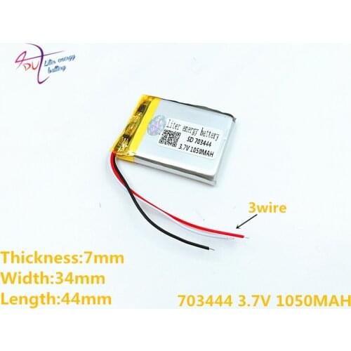 3 line Size 703444 3.7V 1050mah 703443 Lithium polymer Rechargeable Battery with Protection Board For Google Project Glass