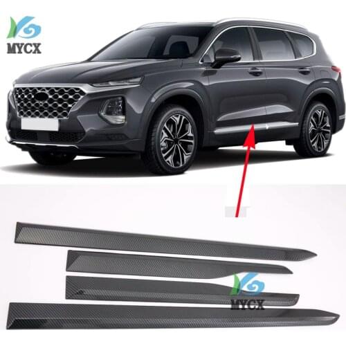 Carbon fiber ABS Chrome Side Molding Cover Trim Body Garnish Accessories For Hyundai Santa fe Santafe 2019 2020