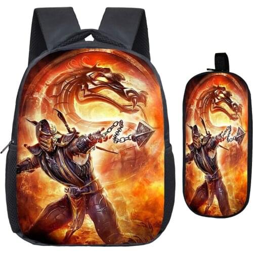 Hot Sale Scorpion In Mortal Kombat X Mask Backpack Printing Pattern School Bags Beautiful Kindergarten School Bag + Pencil Box