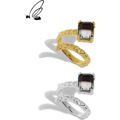 SSTEEL Sterling Silver 925 Ring Staggered Edge Micro Inlaid Design For Women Aesthetic Gothic Engagement 2021 Fine Jewellery