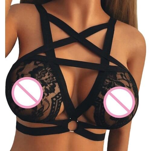 Women Lingerie Bra Sexy Bra Sheer Lace Strappy Bondage Hollow Out Erotic Bralette Underwear Crop Black Female Erotic Intimates