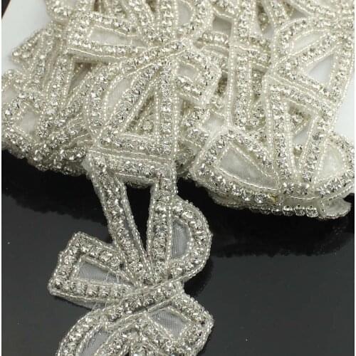 10Yards Beads Silver Rhinestone Trim Diamond Belt Sash Crystal Applique for Bridal Wedding Dress