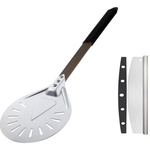 2 Pieces Turning Pizza Peel with 8 Inches Perforated Round Pizza Paddle and 15 Inches Metal Detachable Handle 14 Inches