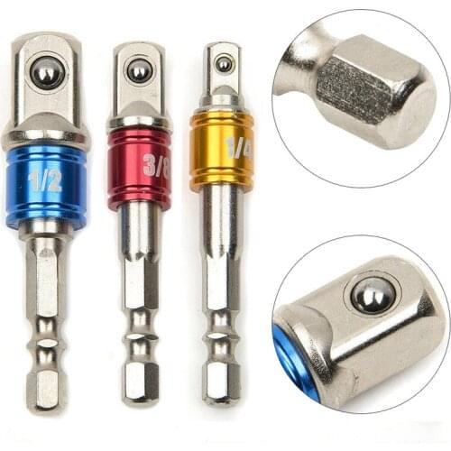 3pcs x 1/4 3/8 1/2 Hex Drive Bit Power Drill Socket Driver Extension Adapter Accessories