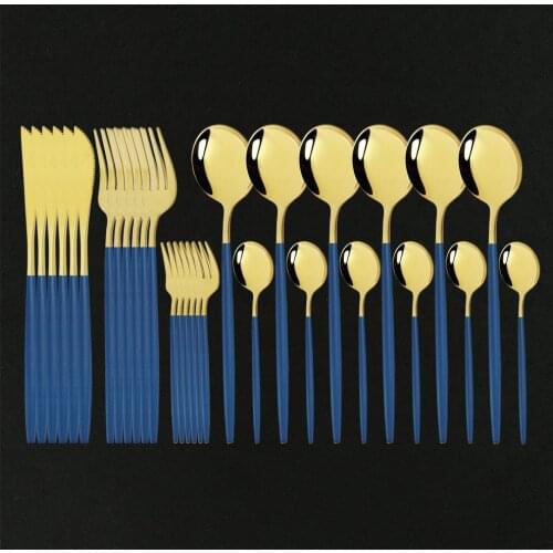 30pcs Mirror Blue Gold Dinnerware Stainless Steel Tableware Cutlery Set Dinner Silverware Knife Fork Spoon Flatware Set