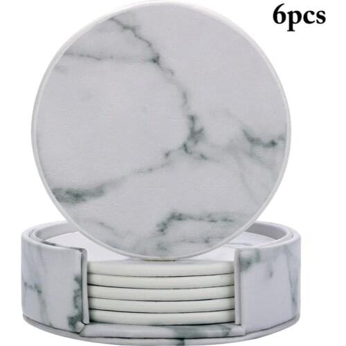 6pcs Marble Coasters leather Cup Coaster Drinking Tea Cup Pad Round Table Mat Coaster Coffee Tea Cup Place Mats Pad