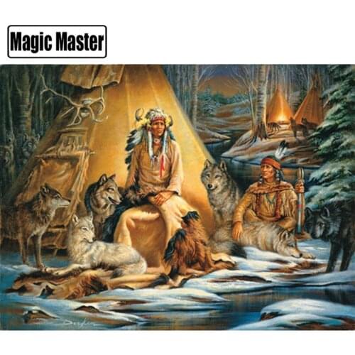 DIY Diamond Painting Cross Stitch 5D Forest Needlework Mosaic Indians With Wolf Group Full Square Drill Diamond Embroidery