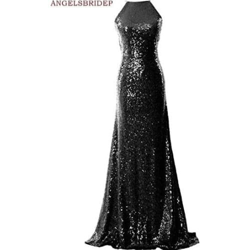 ANGELSBRIDEP High-Neck Mermaid Prom Dresses Vestidos de festa Sexy Backless Bling Bling Sequined Floor-length Evening Party Gown