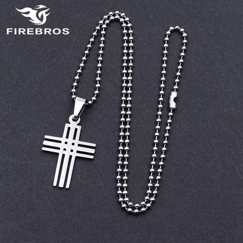 FIREBROS Free 20/24" Chain Silver Color Stainless Steel Cross Pendant Necklace Men Women Jewelry Gift Accessorries Dropshipping