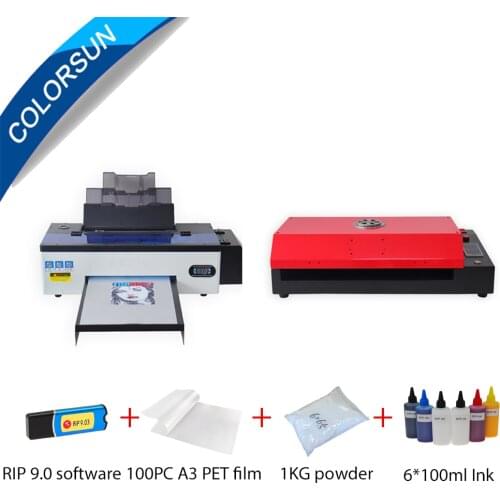 Colorsun A3 DTF printer R1390 Transfer Film Printing Package Direct Transfer Film Printer kit for t shirt hoodies cap with oven