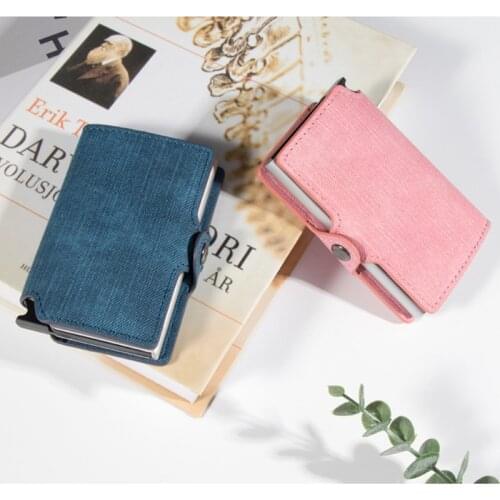 Business RFID Credit ID Card Holder Wallet Automatic Pop-up Aluminium Alloy Leather Cards Case Slim Purse for Women/Mens