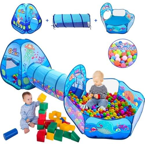 Childrens 3 In 1 Play Tent Baby Toys Ball Pool Kids Tent for Children Outdoor Ocean Balls Pool game House Large Tunnel Tent