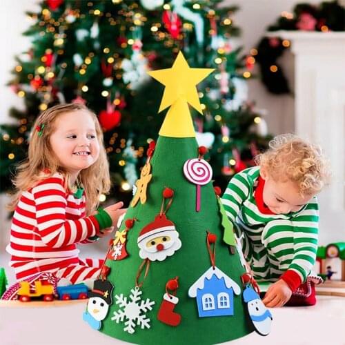 Kids Diy Felt Christmas Tree Wall Hanging Ornaments Boy Girl Decorations Toys Home Door Wall Ornament New Year Christmas Gift