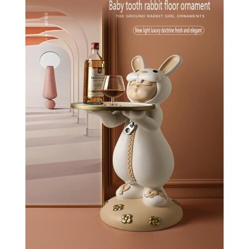 Home Decoration Creative Light Luxury Baby Rabbit Floor Ornament Small Round Coffee Table Bedside Table Office Accessories Gifts
