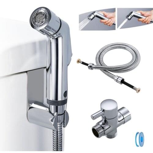 Two function toilet hand bidet faucet bathroom bidet shower sprayer brass T adapter 1.2m hose tank hooked holder easy install