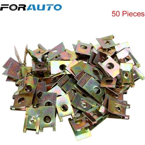 FORAUTO 50pcs Car Door Panel Spire Screw Base Metal Bronze Tone Spring U-Type Clips Auto Fastener Clips Iron Nuts Car-styling