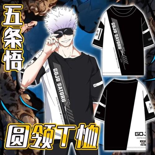 Anime Jujutsu Kaisen Gojo Satoru Fashion Round Collar Short Sleeve T-shirt Tee Casual Summer Men Women Loose Tops Student
