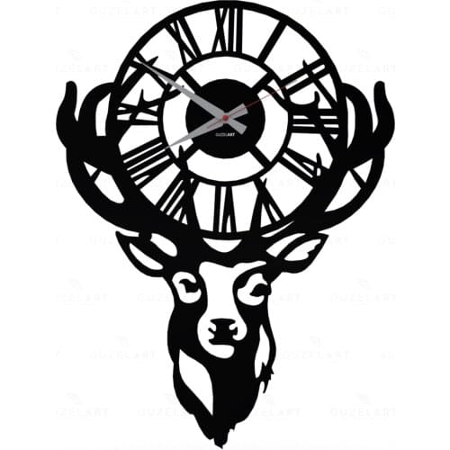 GuzelArt Caribou Wall Clock Modern Design Living Room Decoration Wooden Home Decoration Accessories Wall Decor Black