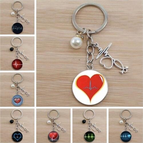Hot Grumpy Heartbeat Boy Girl Heartbeat Glass Cabochon Keychain Fashion Car Keychain Personalized Gift