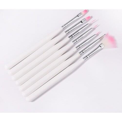7Pcs/Set White Nail Art Brush Poilsh Painting Drawing Carving Dotting Pencil Black Manicure Tools Liner Dotting Pen Set