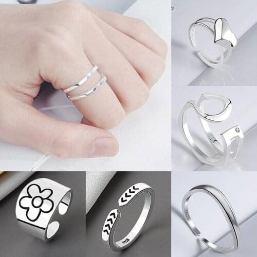 Fashion Simple Double-layer Curved Lines Adjustable Opening Rings for Women Silver Color Ring Party Wedding Jewelry Gifts