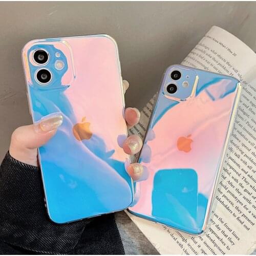 Laser Colorful Purple Phone Case For iPhone 12 Pro Max 11Pro Max XR XS Max 7 8 Plus X SE 2020 12Mini Women Soft Cover Coque